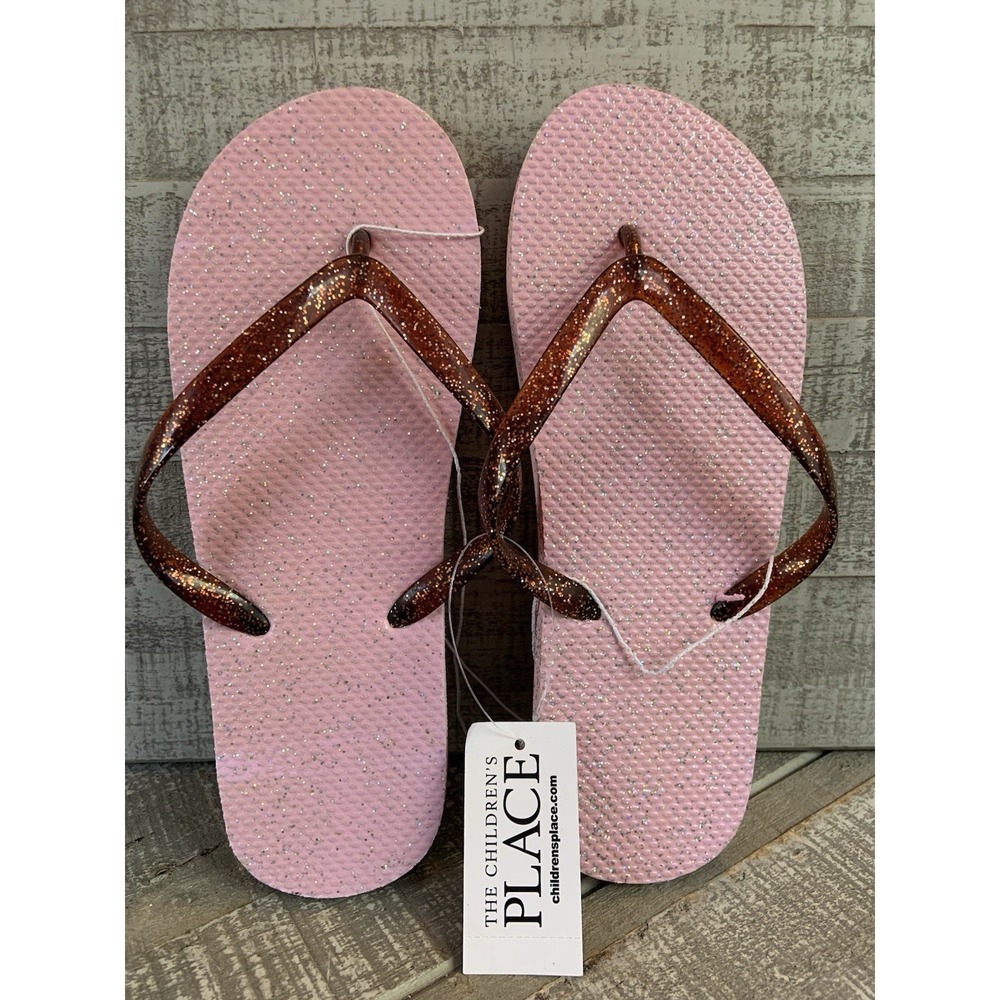 The Childrens Place Sparkle Glitter Flip Flops Sandals Youth Size 3 / 4 NEW NWT